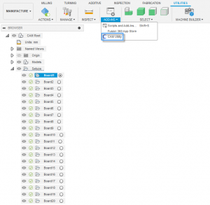 1. Press the CAM Utility button in the add-ins panel.
